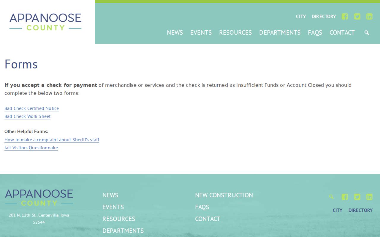 Appanoose County forms page for criminal court record routing
