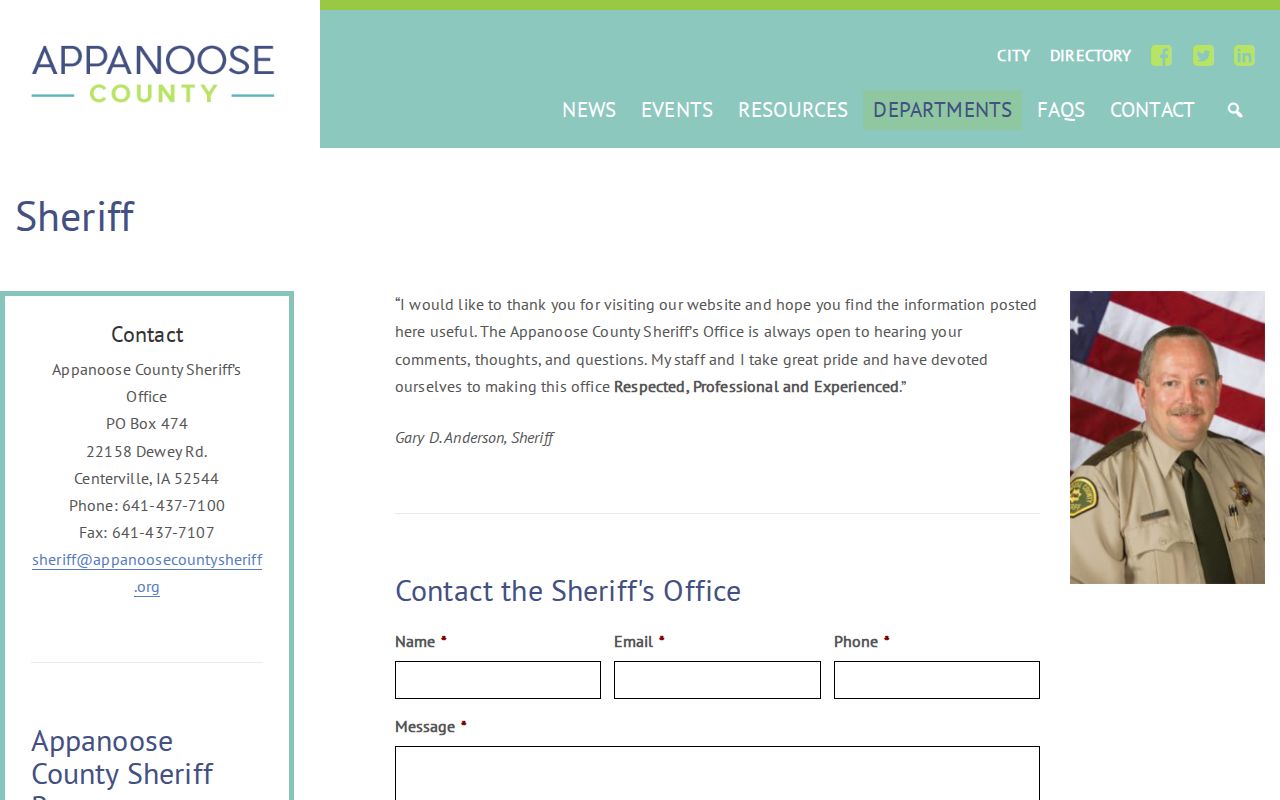 Appanoose County Sheriff official records and services page