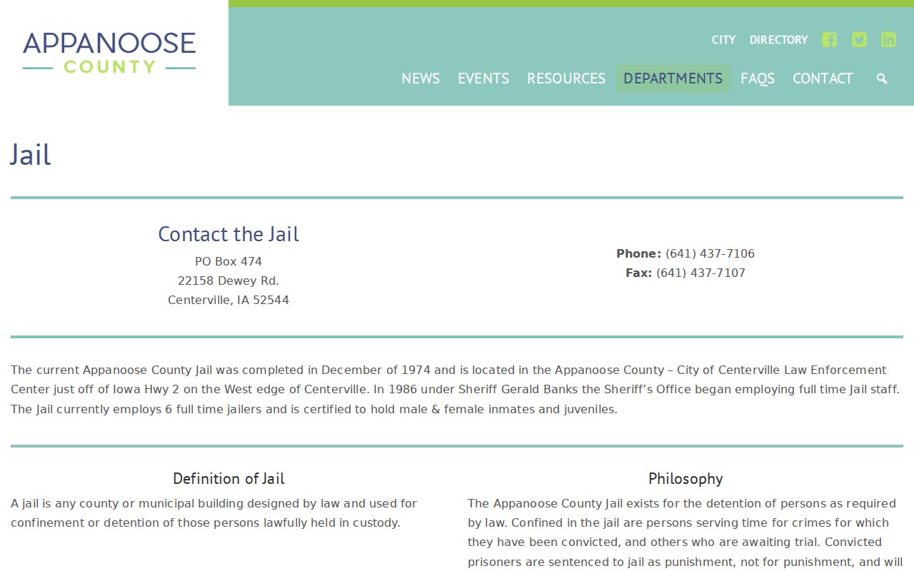 Official Appanoose County Jail information for booking and custody records