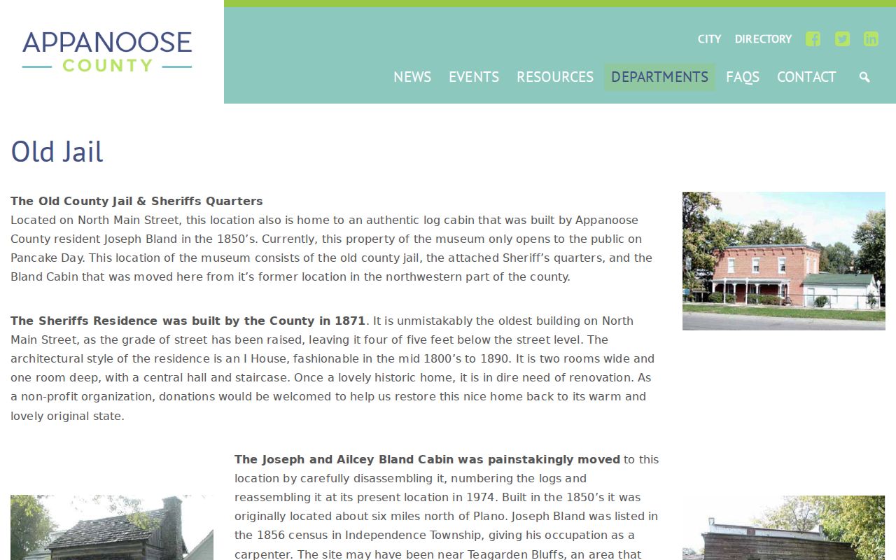 Historic Appanoose County old jail and sheriff quarters information